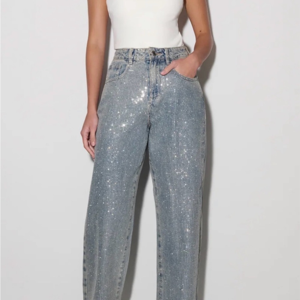 Meshki Silver-Sequin Wide Leg Jeans